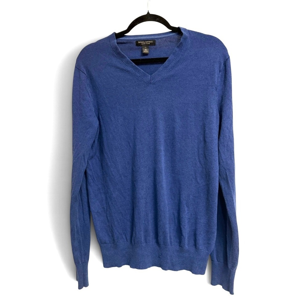 Banana Republic Luxury Blend Silk Cashmere V-Neck Sweater Blue Mens M Tall